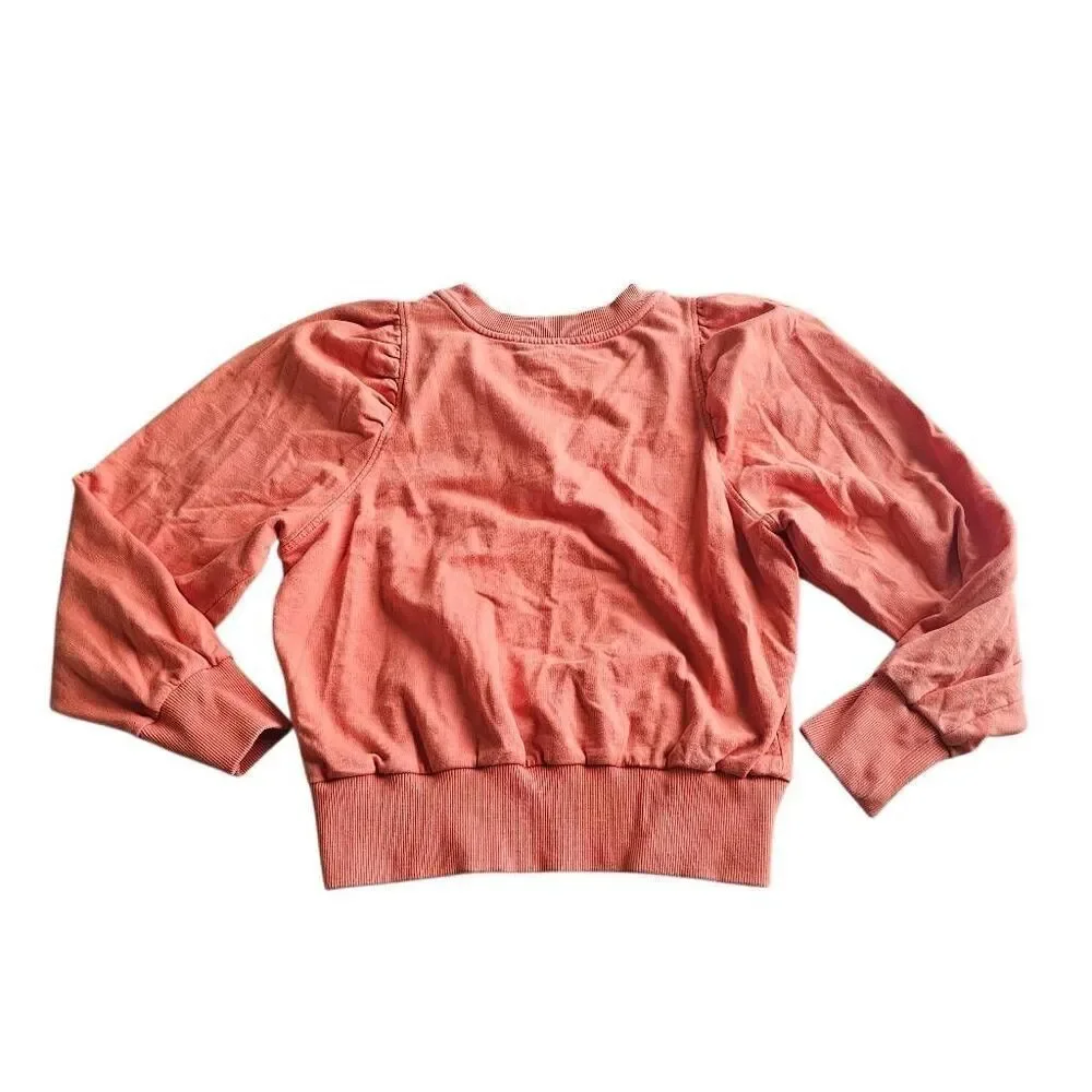 Anthropologie daily practice Sz S orange puff sweatshirt 3D floral